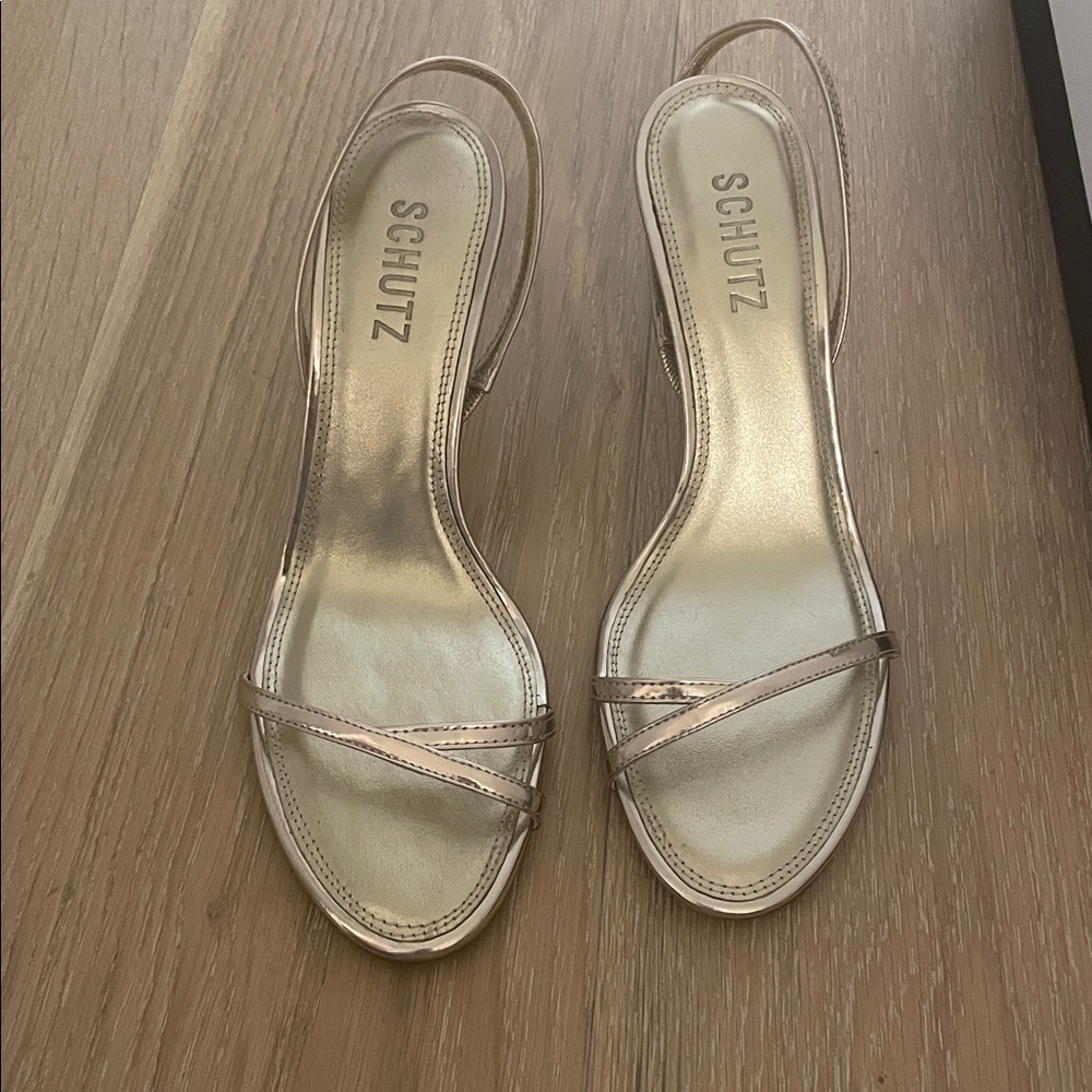 SCHUTZ Metallic Gold Strappy Sandals